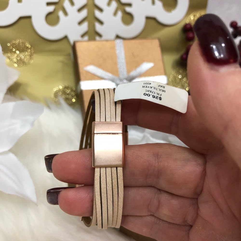 🆕🎁FRANCESCA’S Leather copper/taupe bar bracelet - Picture 7 of 8